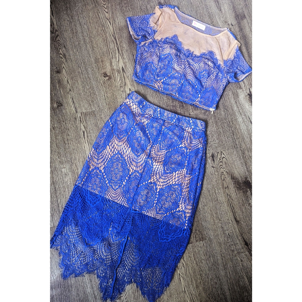 Blue Lace Women Skirt Set